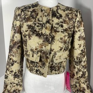Muse by Marchesa Aspen Tweed Jacket Size 2 Ethereal Forest Gold Floral NWT